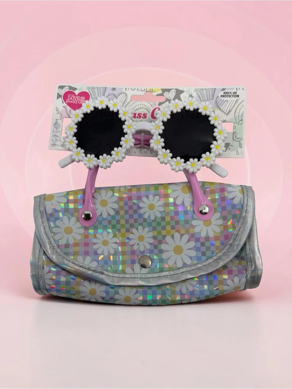 Kids Daisy Sunglasses with Matching Pouch - Pink